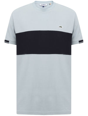 Oakhill Contrast Panel Cotton Pique T-Shirt In Blue Fog - Le Shark