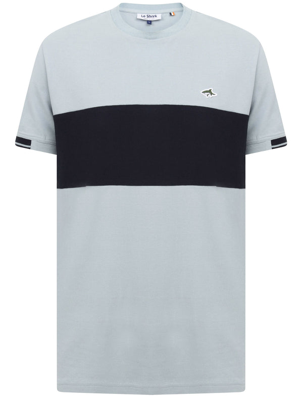 Oakhill Contrast Panel Cotton Pique T-Shirt In Blue Fog - Le Shark
