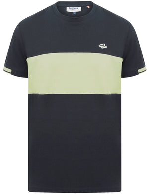 Oakhill Contrast Panel Cotton Pique T-Shirt In Sky Captain Navy - Le Shark