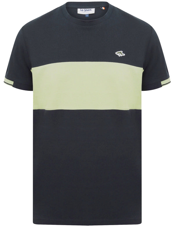 Oakhill Contrast Panel Cotton Pique T-Shirt In Sky Captain Navy - Le Shark