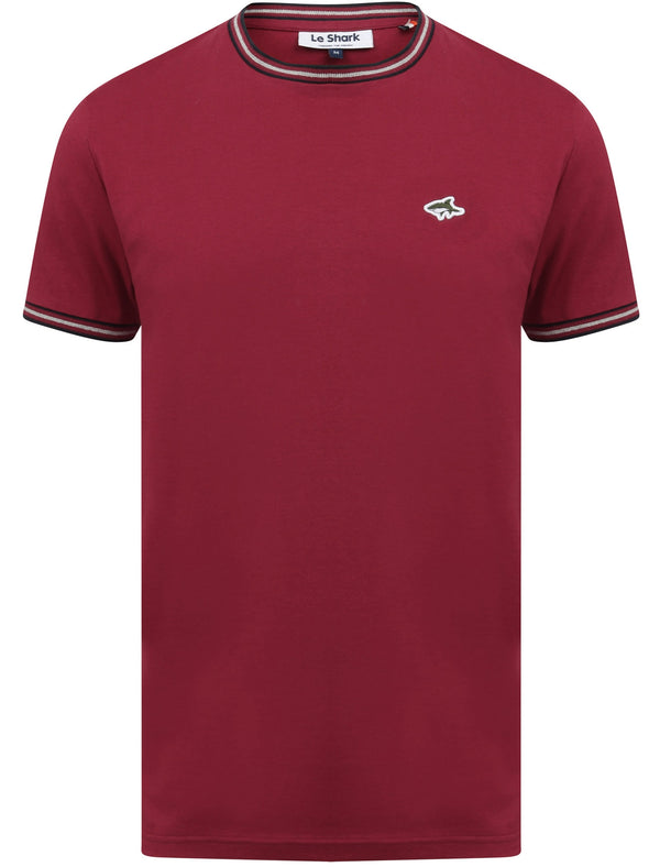 Oldershaw Cotton  Jersey T-Shirt with Racer Stripe Detail In Beet Red - Le Shark