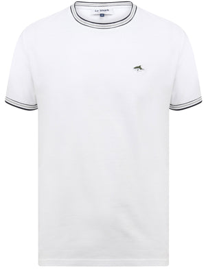 Oldershaw Cotton  Jersey T-Shirt with Racer Stripe Detail In Bright White - Le Shark