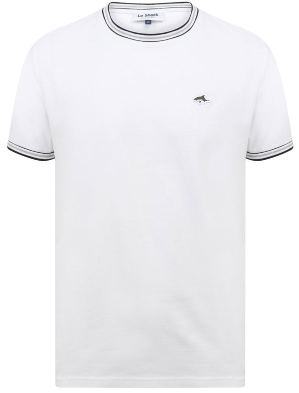 Oldershaw Cotton  Jersey T-Shirt with Racer Stripe Detail In Bright White - Le Shark