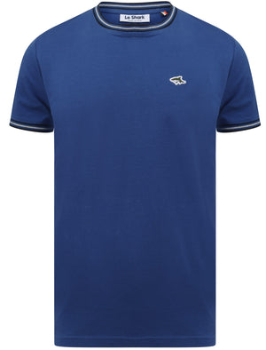 Oldershaw Cotton  Jersey T-Shirt with Racer Stripe Detail In Mazarine Blue - Le Shark