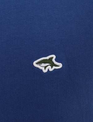 Oldershaw Cotton  Jersey T-Shirt with Racer Stripe Detail In Mazarine Blue - Le Shark