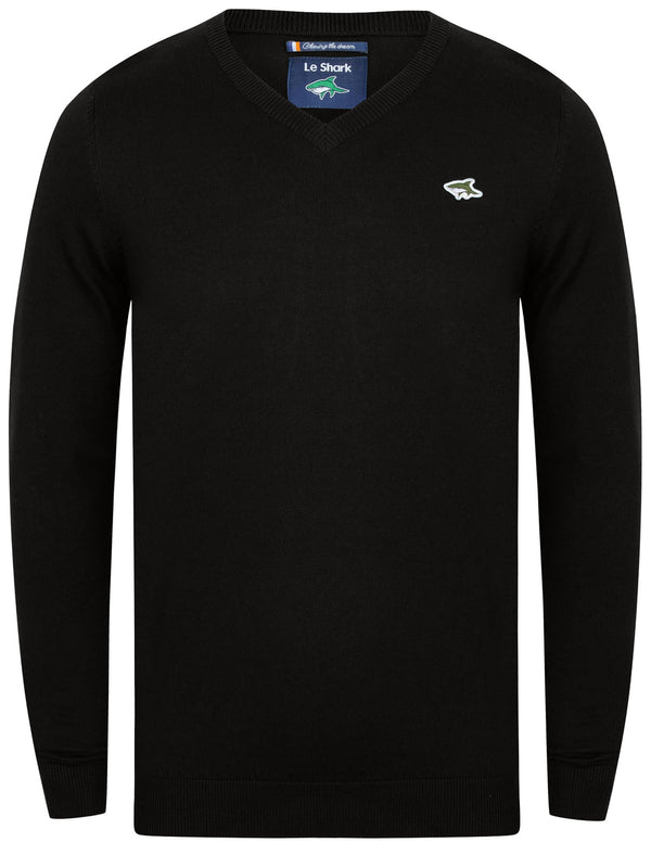 Pacey V-Neck Cotton Jumper in Black - Le Shark