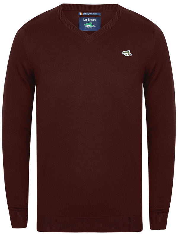 Pacey V-Neck Cotton Jumper in Maroon Marl - Le Shark