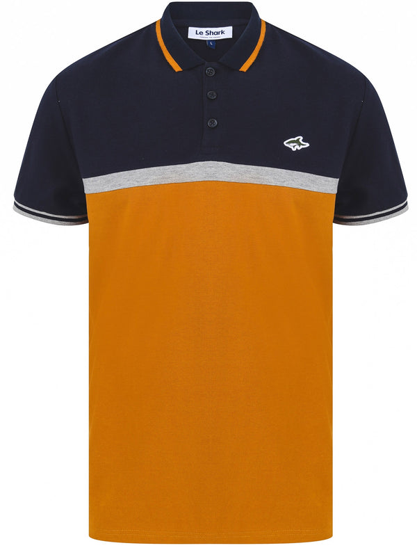 Palmerston Colour Block Pique Polo Shirt In Buckthorn Brown - Le Shark