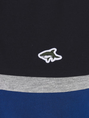 Palmerston Colour Block Pique Polo Shirt In Mazarine Blue - Le Shark