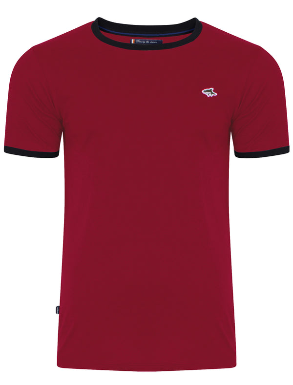 Petersham Contrast Trim Ringer T-Shirt in Sangria Red - Le Shark