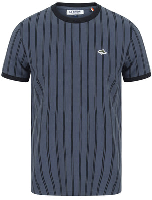 Phillips Pinstripe Cotton Pique T-Shirt In Vintage Indigo - Le Shark