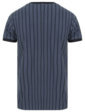 Phillips Pinstripe Cotton Pique T-Shirt In Vintage Indigo - Le Shark