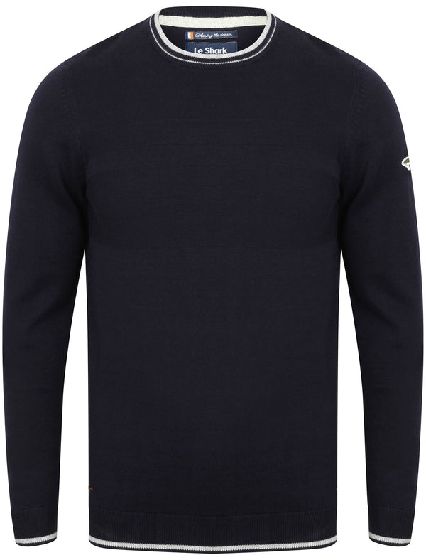 Red Star Tipped Cotton Knitted Jumper In Maritime Blue - Le Shark
