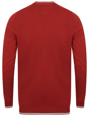 Red Star Tipped Cotton Knitted Jumper In Red - Le Shark