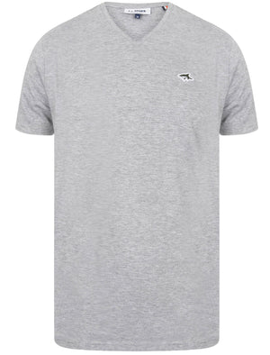 Stanley Basic Cotton V Neck T-Shirt In Light Grey Marl - Le Shark