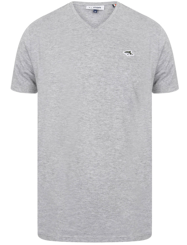 Stanley Basic Cotton V Neck T-Shirt In Light Grey Marl - Le Shark