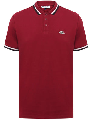 Sutton Cotton Pique Polo Shirt with Tipping In Beet Red - Le Shark