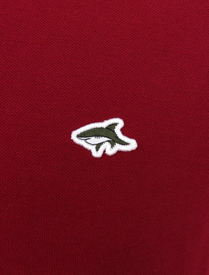 Sutton Cotton Pique Polo Shirt with Tipping In Beet Red - Le Shark
