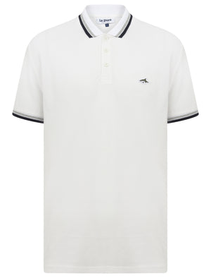 Sutton Cotton Pique Polo Shirt with Tipping In Bright White - Le Shark