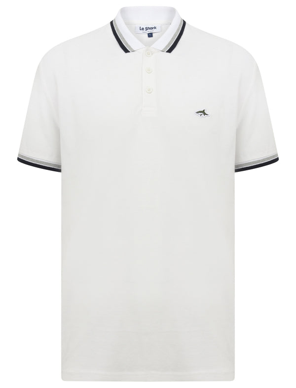 Sutton Cotton Pique Polo Shirt with Tipping In Bright White - Le Shark