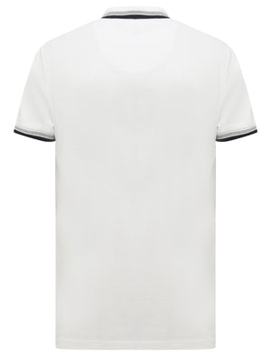 Sutton Cotton Pique Polo Shirt with Tipping In Bright White - Le Shark