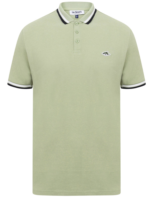 Sutton Cotton Pique Polo Shirt with Tipping In Desert Sage - Le Shark