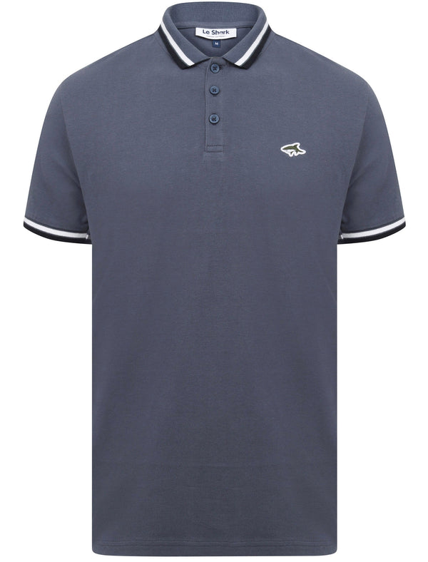 Sutton Cotton Pique Polo Shirt with Tipping In Vintage Indigo - Le Shark