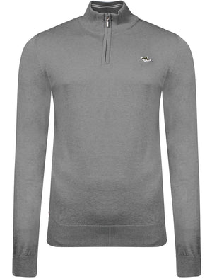 Tampa Funnel Neck Knitted Pullover Jumper in Mid Grey Marl - Le Shark