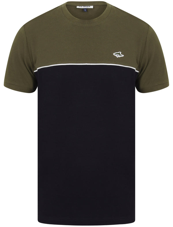 Temple Colour Block Cotton Pique T-Shirt In Grape Leaf - Le Shark