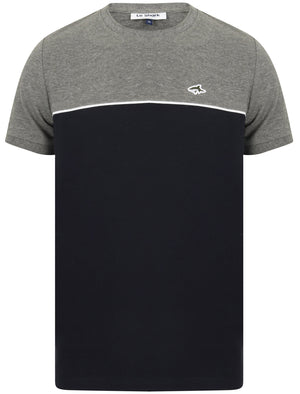 Temple Colour Block Cotton Pique T-Shirt In Mid Grey Marl - Le Shark