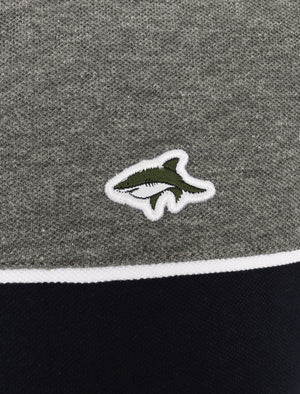 Temple Colour Block Cotton Pique T-Shirt In Mid Grey Marl - Le Shark