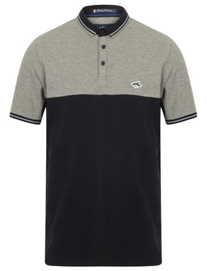 Tower Colour Block Pique Polo Shirt In Mid Grey Marl - Le Shark