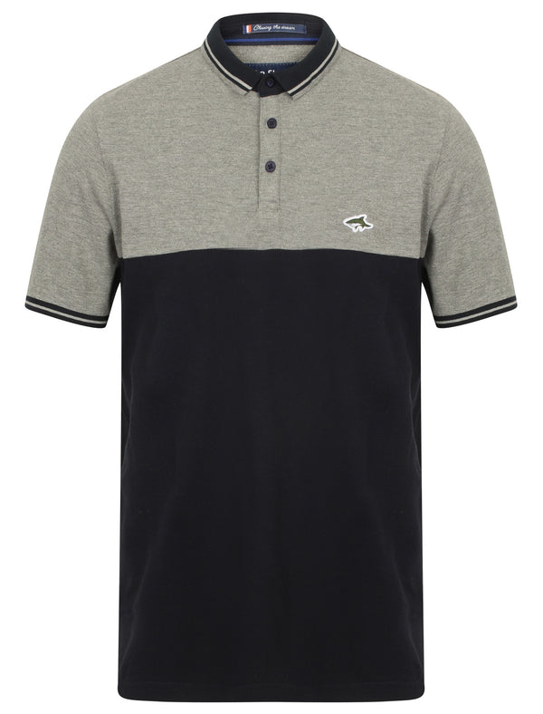 Tower Colour Block Pique Polo Shirt In Mid Grey Marl - Le Shark