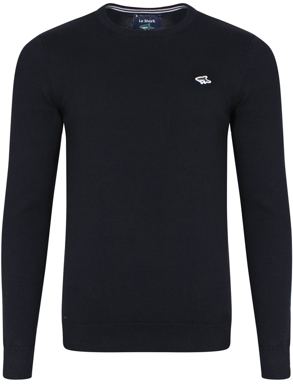 Union Crew Neck Knitted Jumper in Dark Navy - Le Shark