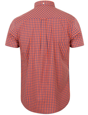 Varden Gingham Cotton Short Sleeve Shirt In Coral - Le Shark