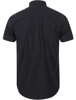 Varden Gingham Cotton Short Sleeve Shirt In Navy - Le Shark
