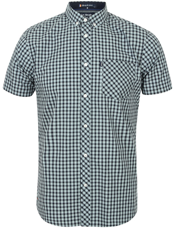 Varden Gingham Cotton Short Sleeve Shirt In Pale Blue - Le Shark