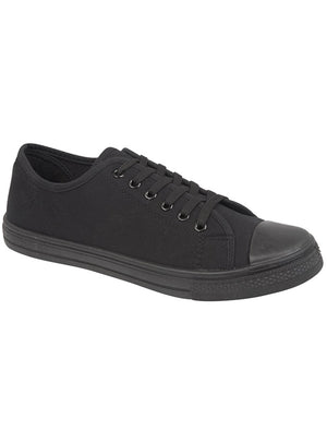 Men’s Baltimore Low Top Lace Up Canvas Trainers In All Black