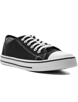 Womens Baltimore Low Top Lace Up Canvas Trainers In Black / White