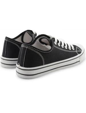 Womens Baltimore Low Top Lace Up Canvas Trainers In Black / White