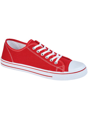 Womens Baltimore Low Top Lace Up Canvas Trainers In Red