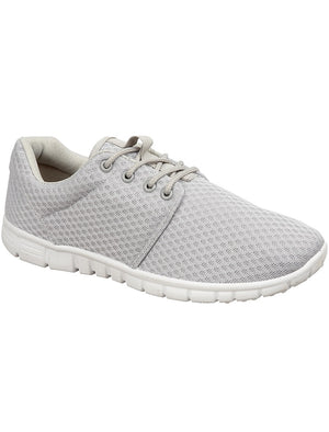 Mens Bexley Mesh Lace Up Running Trainers in Light Grey