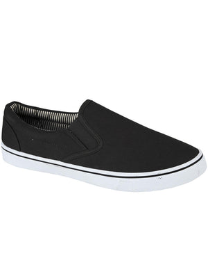 Boston Slip On Canvas Trainers In All Black / White