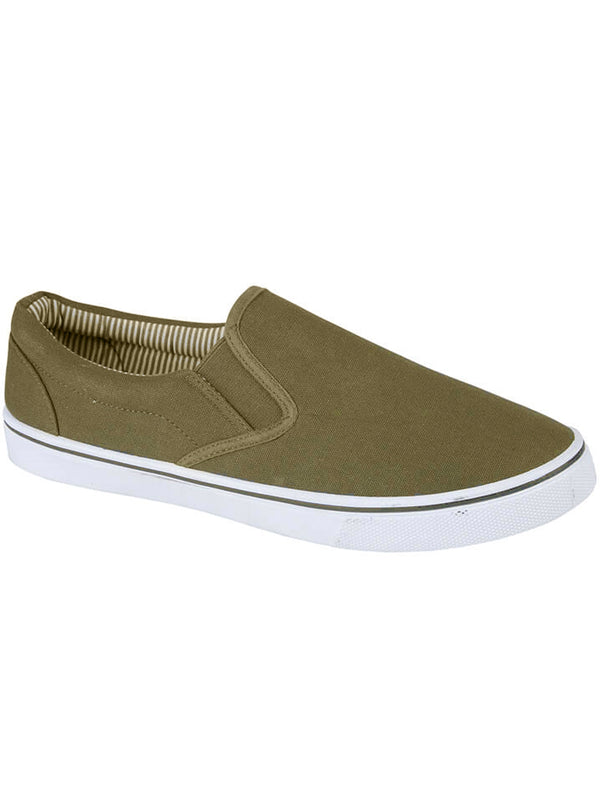 Boston Slip On Canvas Trainers In Military Green