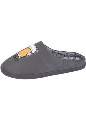 Chillin Beer Novelty Slippers in Grey