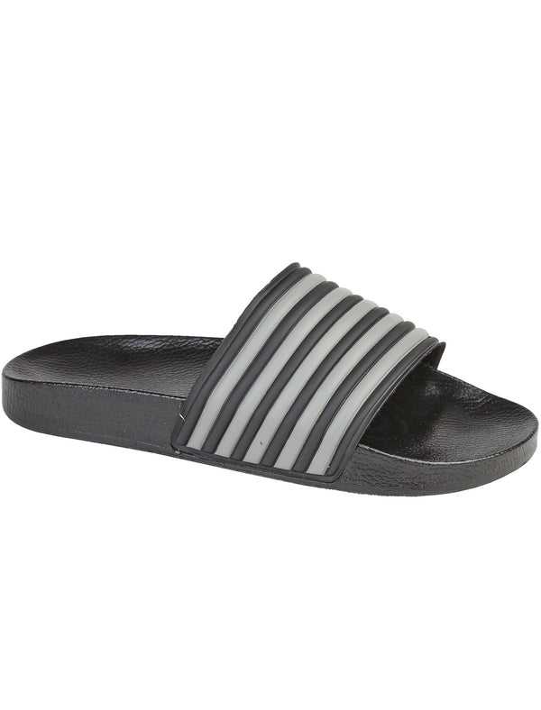 Mens Henley Striped Sliders in Black / Grey