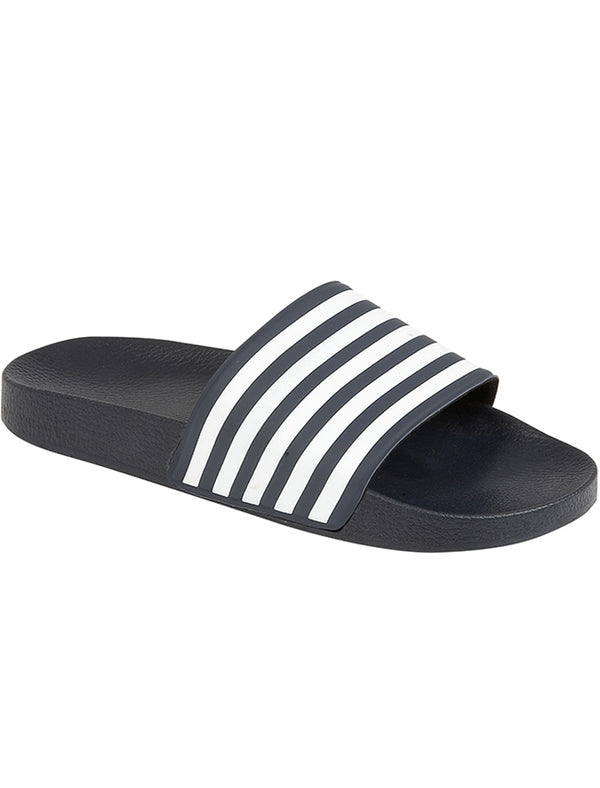 Mens Henley Striped Sliders in Navy Blue / White