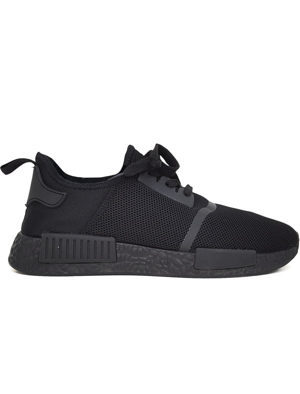 Mens Alec Lace Up Mesh Fashion Trainers in All Black