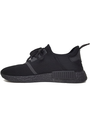Mens Alec Lace Up Mesh Fashion Trainers in All Black