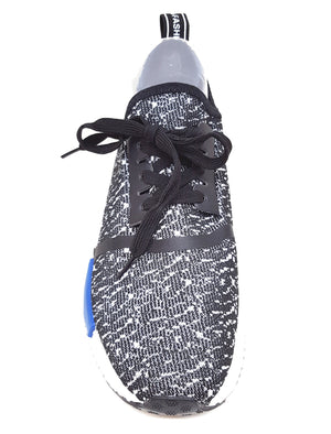 Mens Alec Lace Up Fashion Trainers in Black / White Print